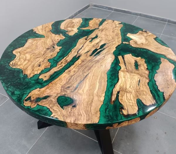 Round Olive Wood Resin River Table