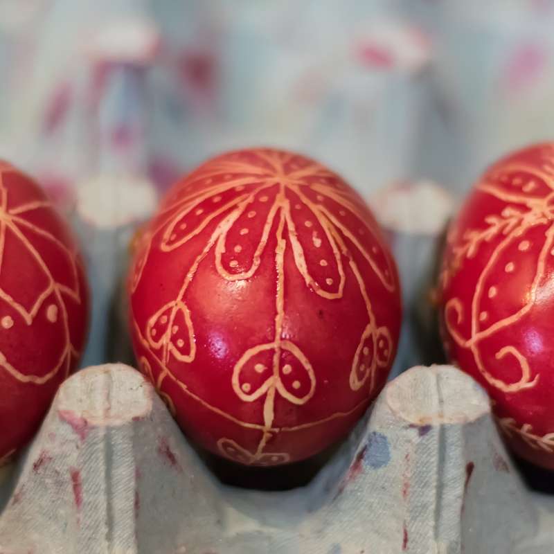 Red pysanky Easter eggs