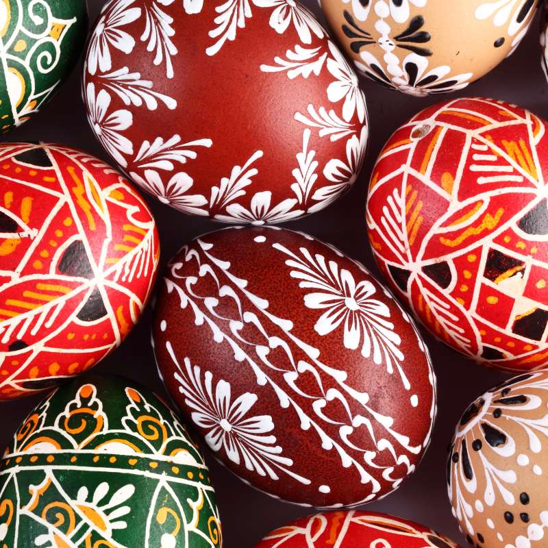 Intricate pysanky Easter eggs