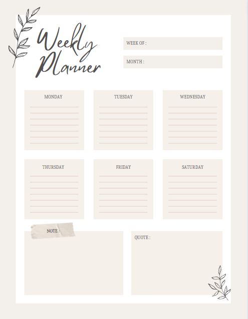 Free printable weekly planner