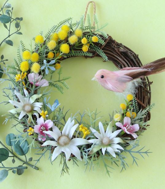 Bird & flowers spring wreath