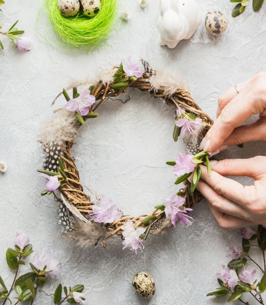 Flowers & feathers spring wreath