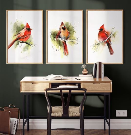 Set of 3 Red Cardinal Prints