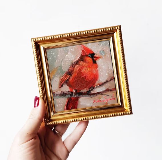 Mini Red Cardinal Painting