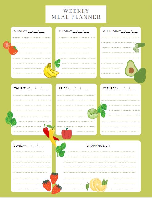 Free Weekly Meal Planner Printable - Trendsetter A List